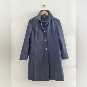 VTG Banana Republic Black Trench Coat Women M Petite Cotton  Nylon  Brass Clasp